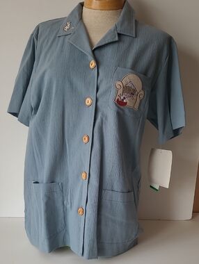 New Teddi Petite Embroidered Button Up Shirt With Cats Size PM